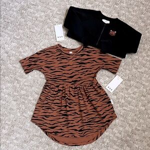 Huxbaby Organic Girls’ Tiger Swirl Dress and Tiger Sweat Jacket—5T